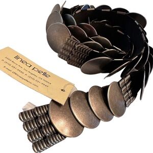 DKNY Brushed Iron Metal Disks Stretch Belt L